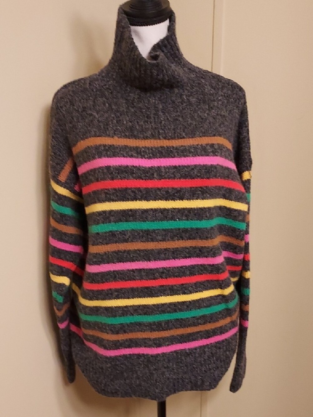 Lou & Grey Black Knit Cowl Sweater with Pink and Orange Accents